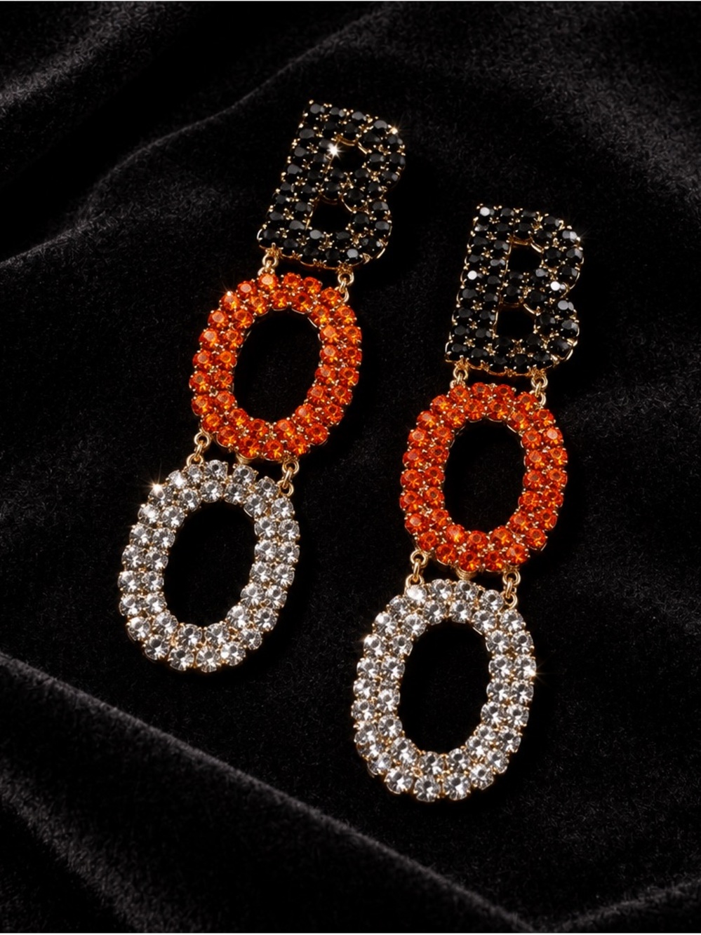 Fashion Jewelry Gold-tone 'BOO' Drop Earrings with Orange and Clear Crystals
